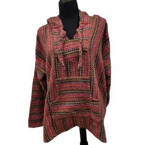 El Paso Saddle Blanket Co Large Hippie Pullover Hoodie Pockets Mexico Boho Baja